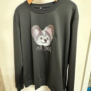 SHEIN Black Crew Neck Sweater with Dog Print